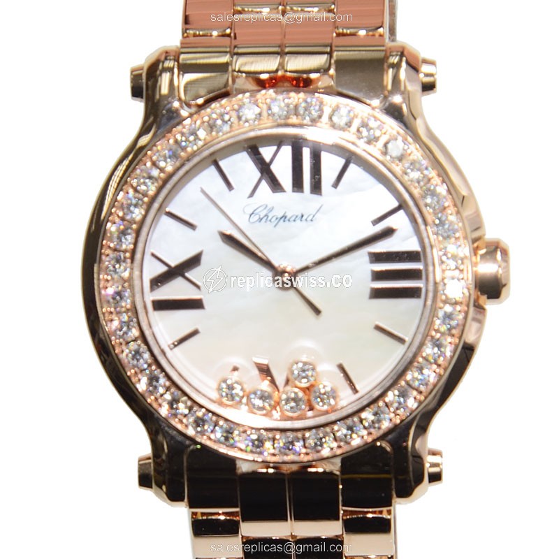 Chopard Happy Sport Quartz 18kt Rose Gold - Diamonds White Dial Gold Clasp